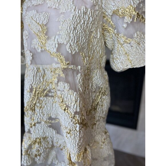 Anthropologie THML Gold White Puff Sleeve  Dress NEW Large SHOWER Wedding - Picture 3 of 16